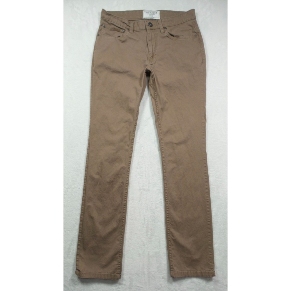 Free Planet Pants Mens Size 30 x 32 Brown Chino Straight Leg Stretch Low‎ Rise